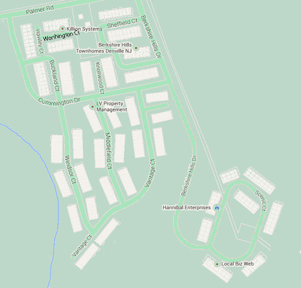 Site plan and neighborhood map for Berkshire Hills condos in Denville, NJ.